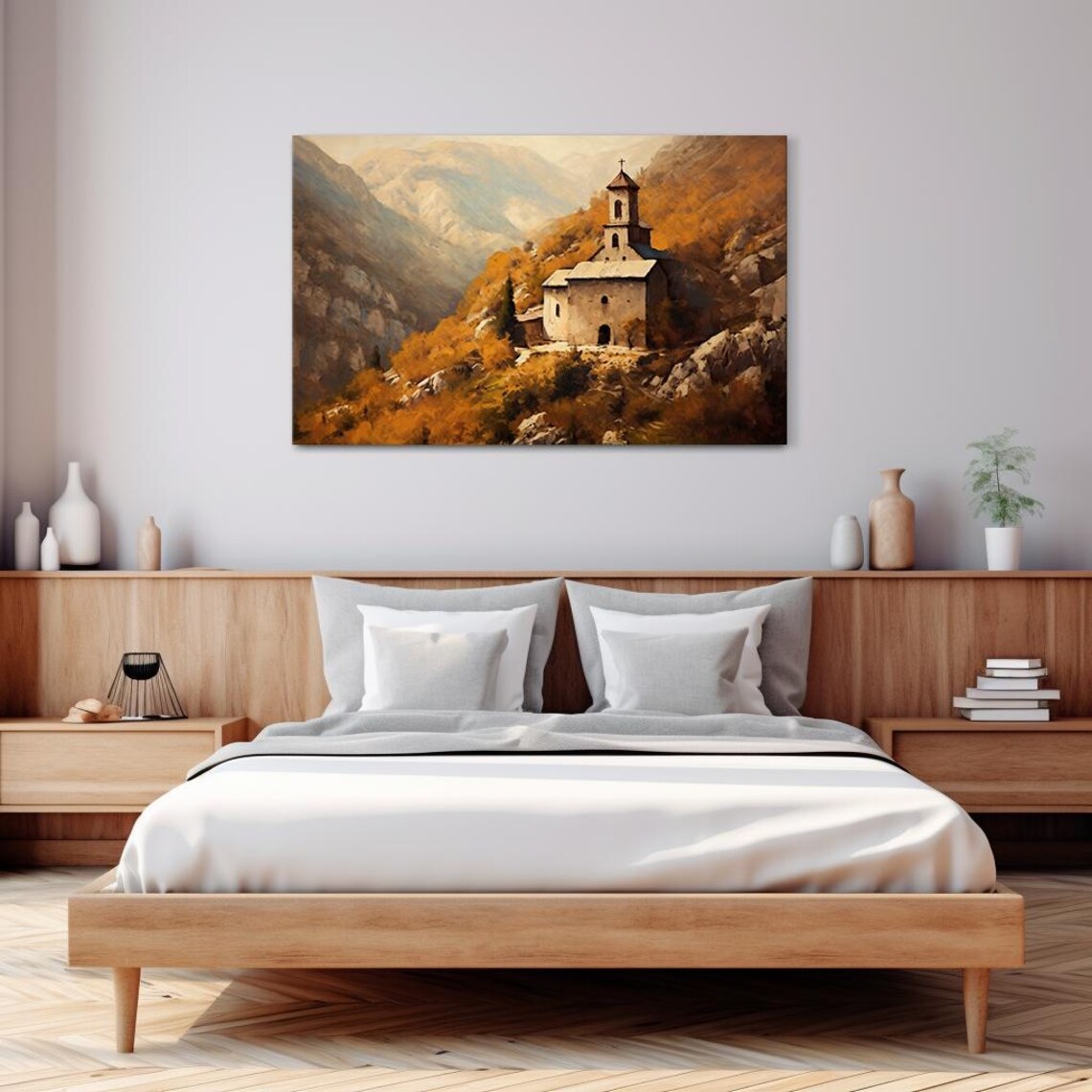 Church On The Hill Autumn Vintage Landscape Painting Style Print Farmhouse Decor Art Picture Wall Hanging Fine Art Print - Image 3