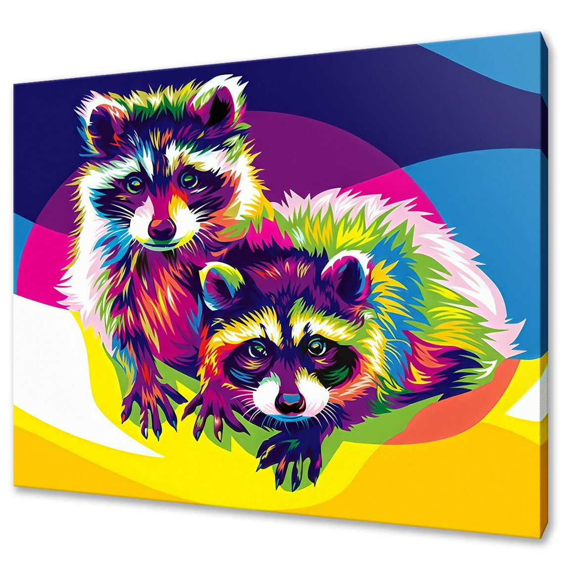 Colorful Raccoon Pair Pop Art Rainbow Geometric Background Poster