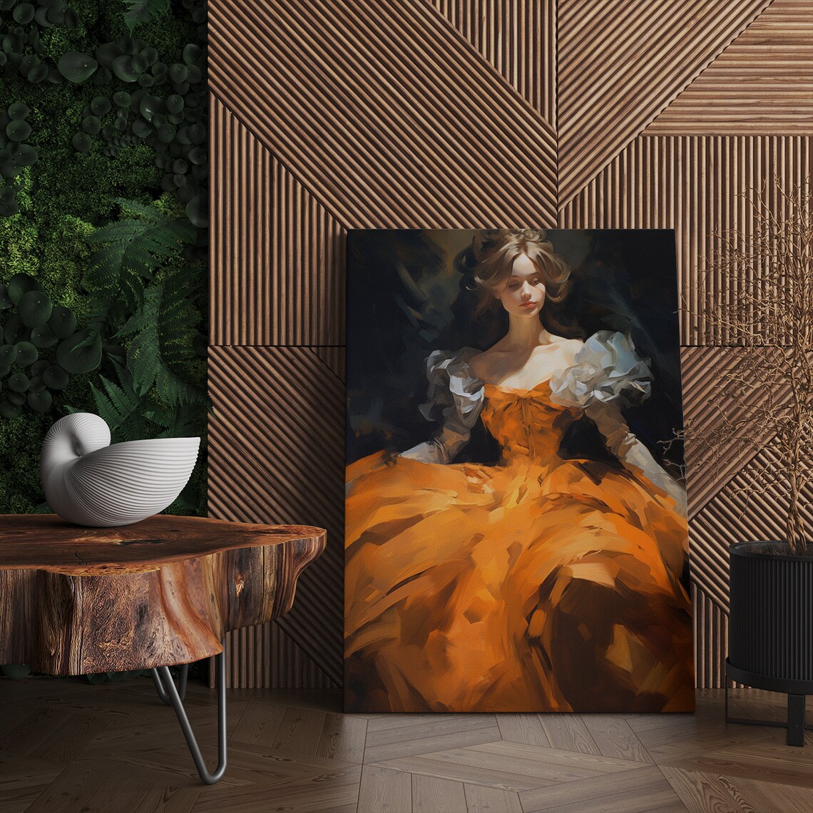 Elegant Lady in Burnt Orange Victorian Gown Fiery Fashion Art Poster - Image 4
