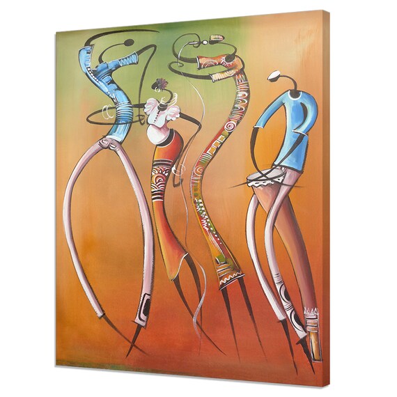 Drawing Of Ethnic Life In Africa Dancing Couple Musicians Modern Design Print Home Decor Wall Art Picture Ready To Hang