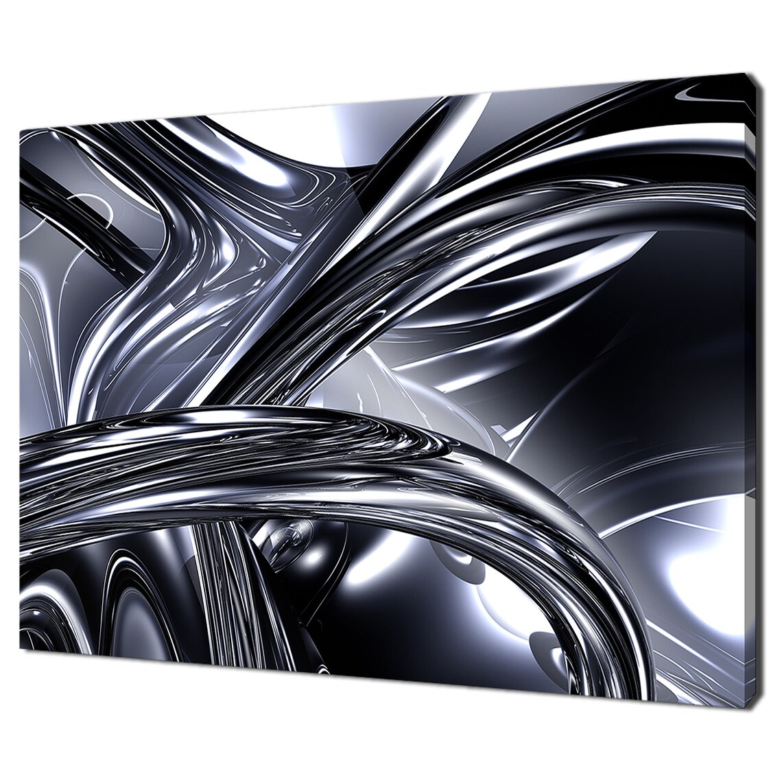 Abstract Silver Chrome Swirls Modern Black And White Art Print Poster