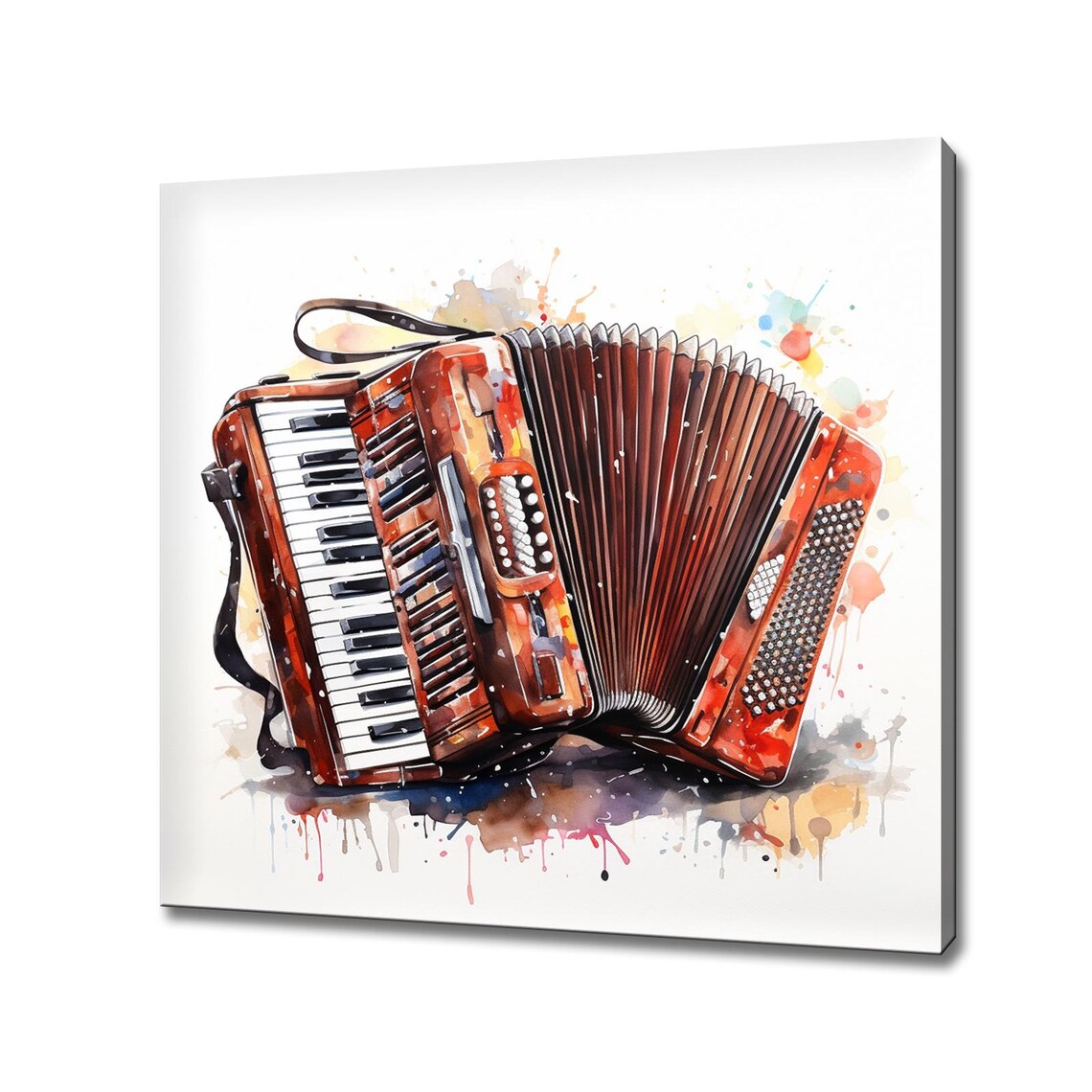 Red Piano Accordion Watercolor Paint Splash Music Instrument Poster