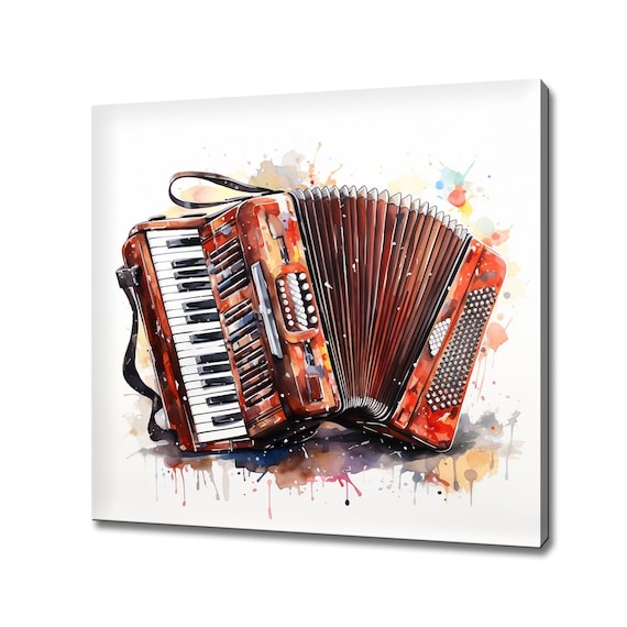Red Piano Accordion Watercolor Paint Splash Music Instrument Poster