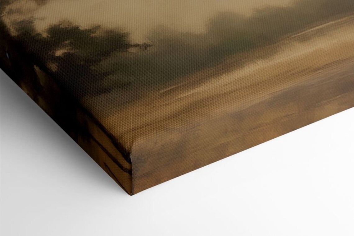 Misty Sepia Field With Dark Trees Foggy Minimalist Landscape Poster - Image 2