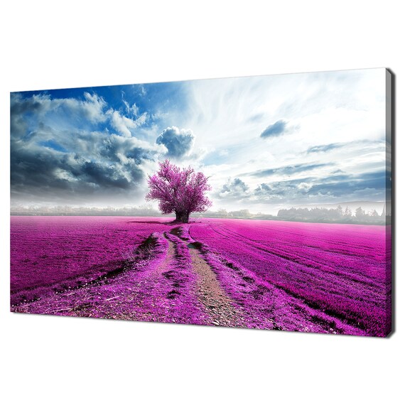 Beautiful Pink Tree Fields Blue Stormy Sky Modern Design Home Decor Print Wall Art Picture Wall Hanging