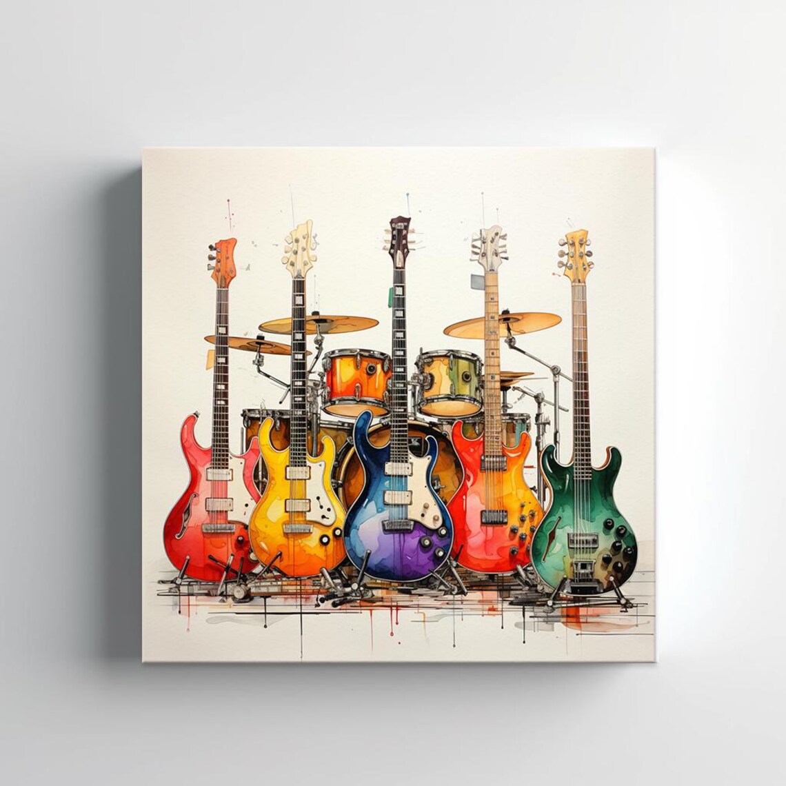 Colorful Electric Guitars Drum Kit Watercolor Music Instruments Poster - Image 2