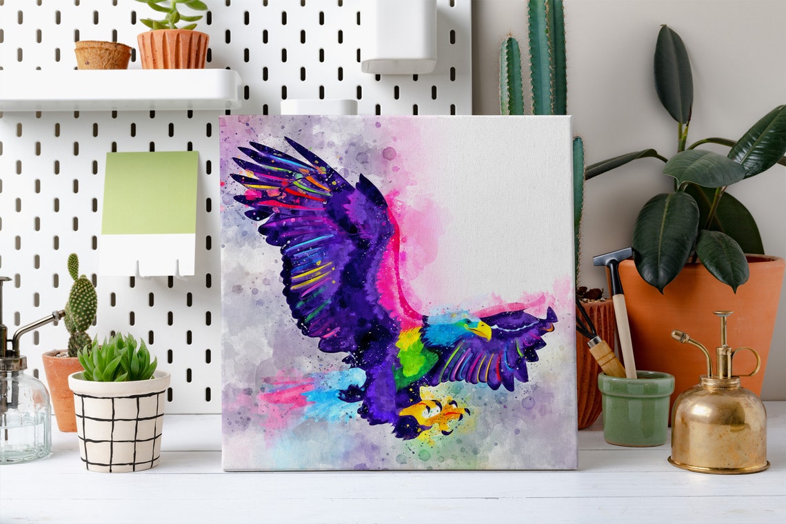 Soaring Eagle in Purple Pink Watercolour Abstract Bird Poster - Image 2