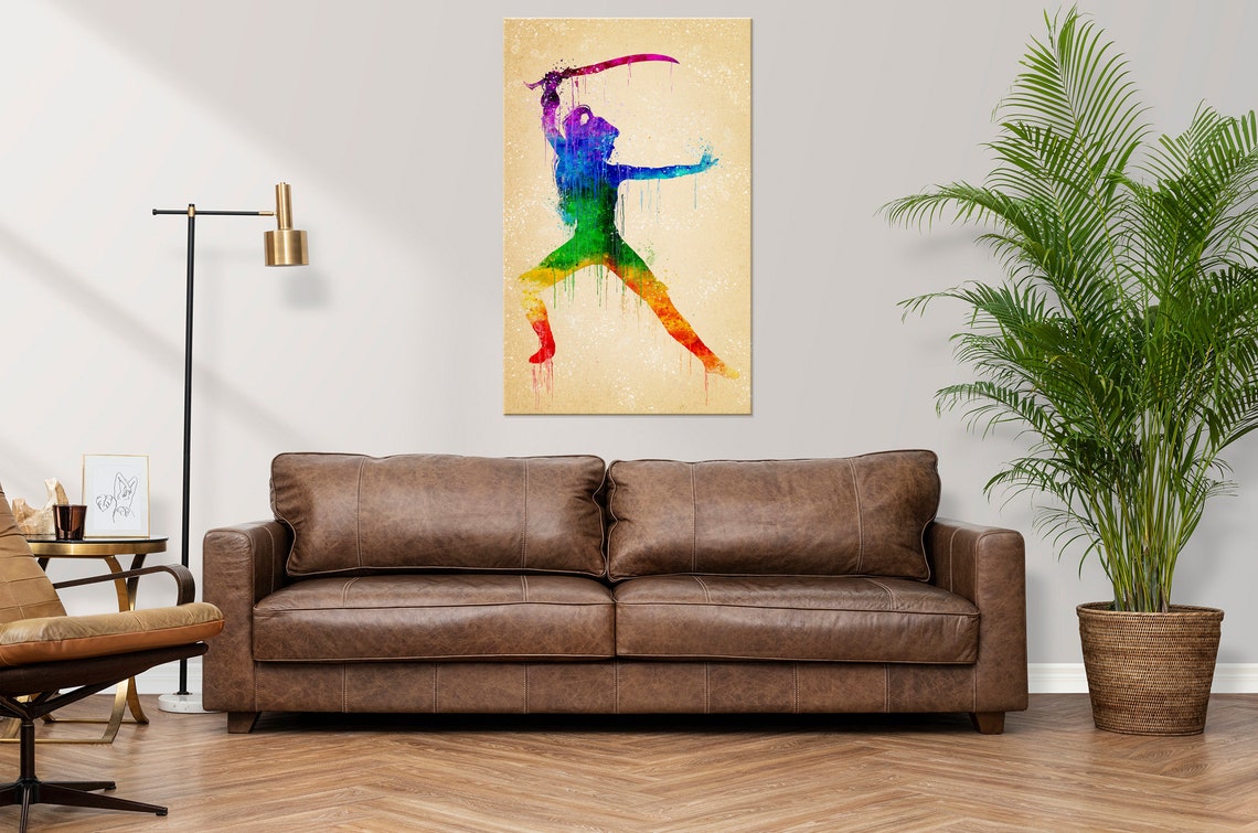 Woman With Sword Colourful Rainbow Watercolour Modern Design Home Decor Print Wall Art Picture - Image 2