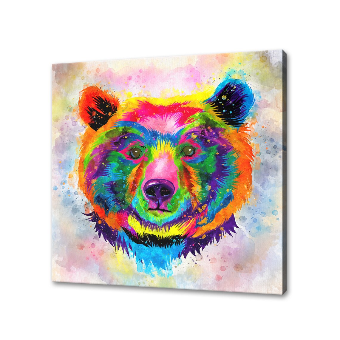 Brown Bear Head Portrait Rainbow Watercolour Colourful Wildlife Art Poster