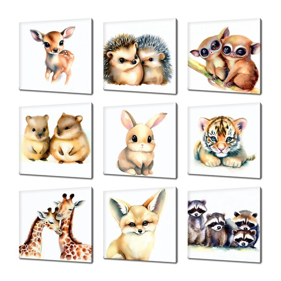 Cute Baby Animals Nine Panel Collection Nursery Wall Art Print