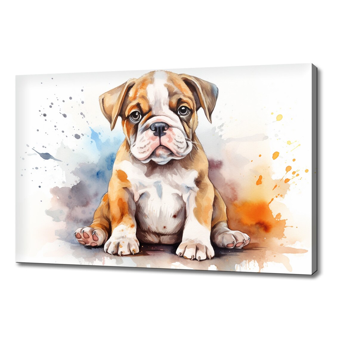 English Bulldog Puppy Watercolour Splash Portrait Dog Art Poster