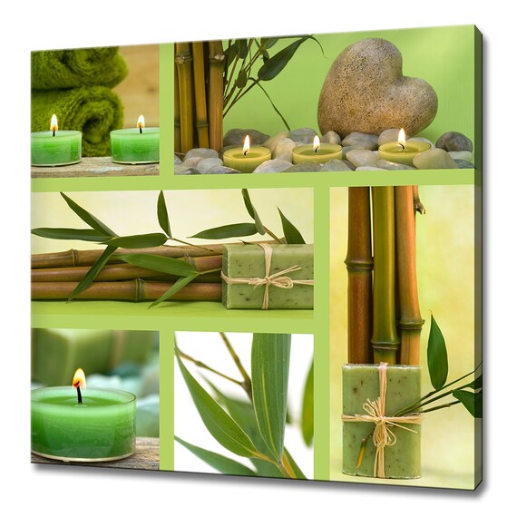 Green Bamboo Spa Candles Soap Collage Zen Wellness Decorative Wall Art Print