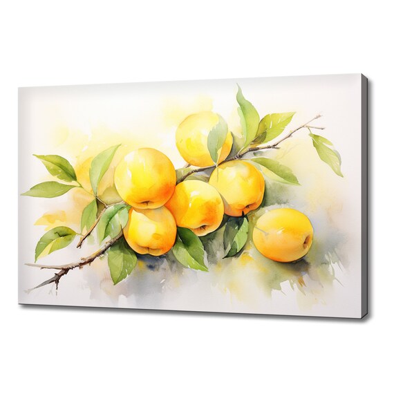 Yellow Plums Fruits Watercolour Print Colourful Kitchen Wall Art Plum Fruit Print Modern Kitchen Restaurant Wall Decor