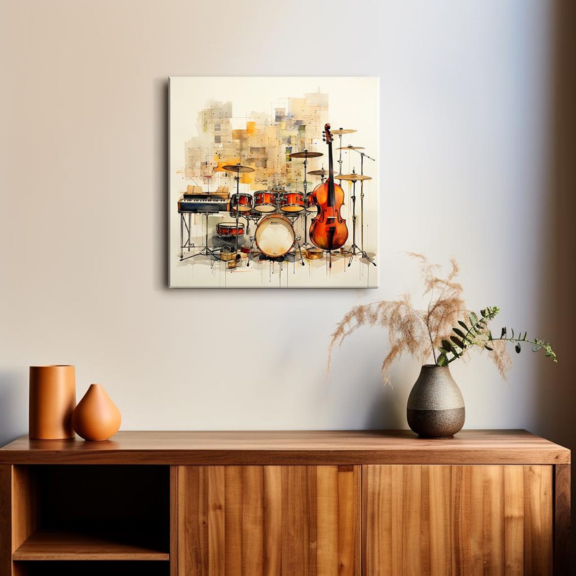 Drum Kit Double Bass Watercolor Sepia Musical Instruments Art Poster - Image 2