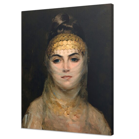 Theodoros Ralli Odalisque Portrait Golden Headdress Veil Vintage Art Print