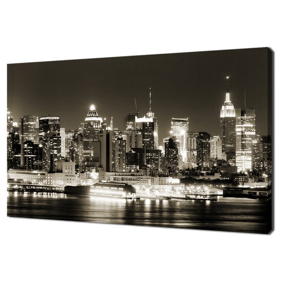 Night View Of Manhattan West Side From New Jersey Hudson River Modern Design Home Decor Print Wall Art Picture Wall Hanging