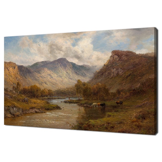 The River Tay Near Dunkeld Scotland Vintage Landscape Riverside Painting Print Art Moody Rustic Fine Print Antique Farmhouse Decor