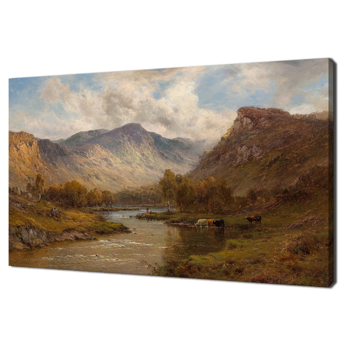 The River Tay Near Dunkeld Scotland Vintage Landscape Riverside Painting Print Art Moody Rustic Fine Print Antique Farmhouse Decor