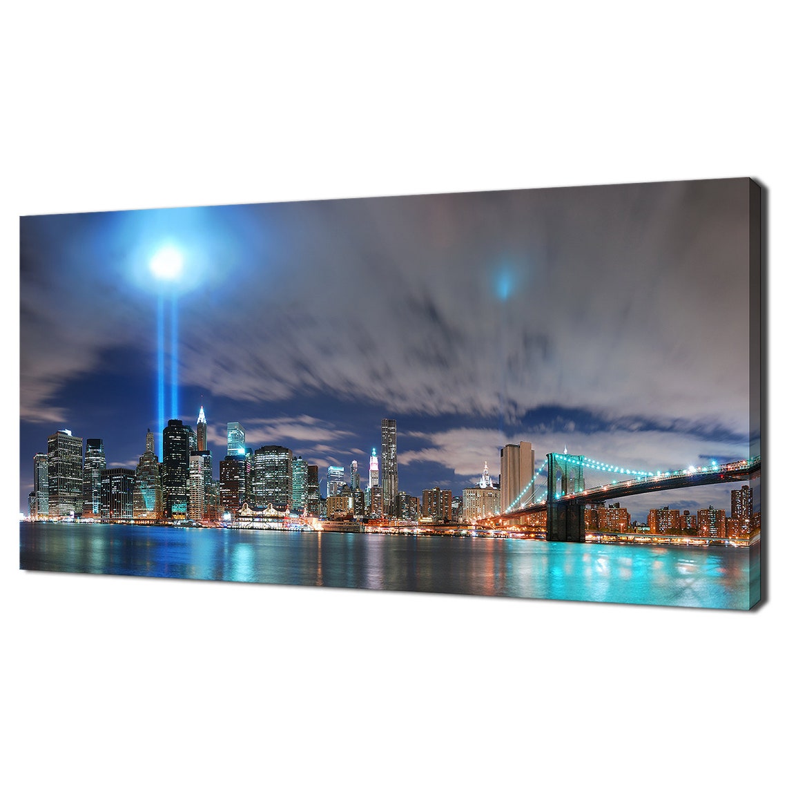 New York Manhattan Twin Towers Tribute in Light Night Skyline Poster