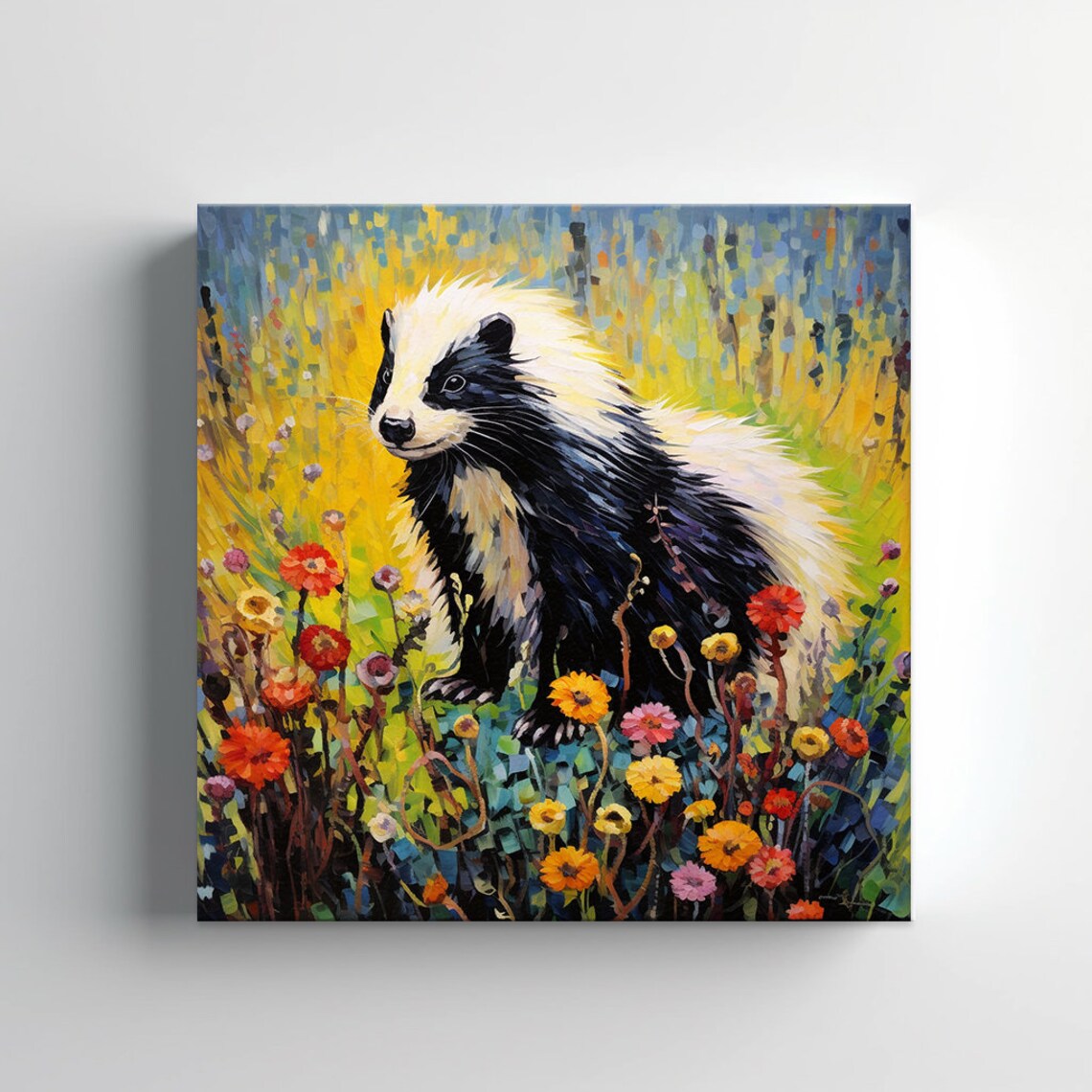 Cute Skunk Among Colorful Wildflowers Whimsical Wildlife Poster - Image 4