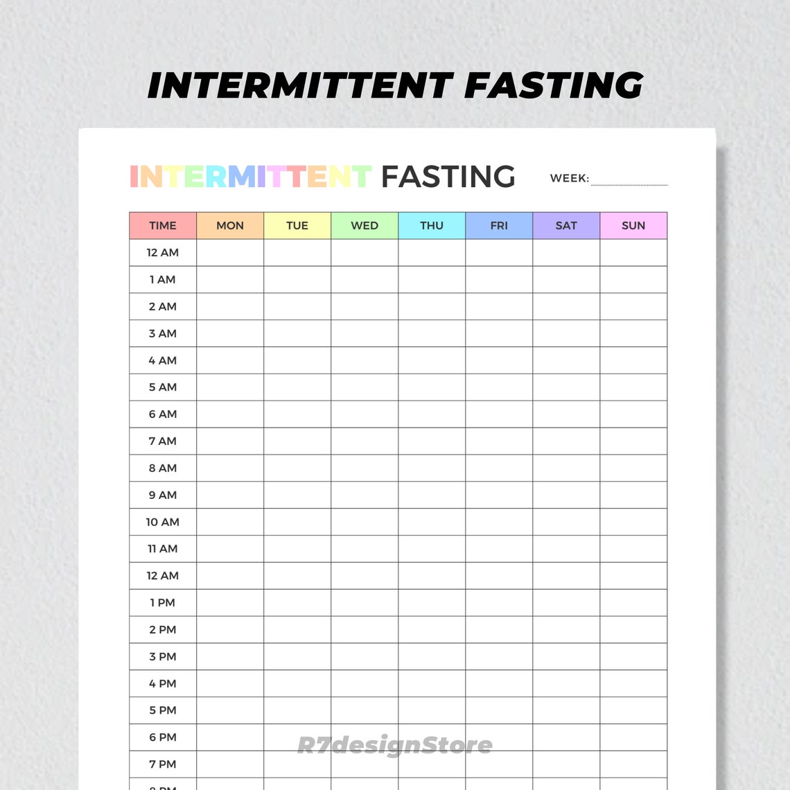 Intermittent Fasting Weekly Tracker Planner Printable Poster - Image 4