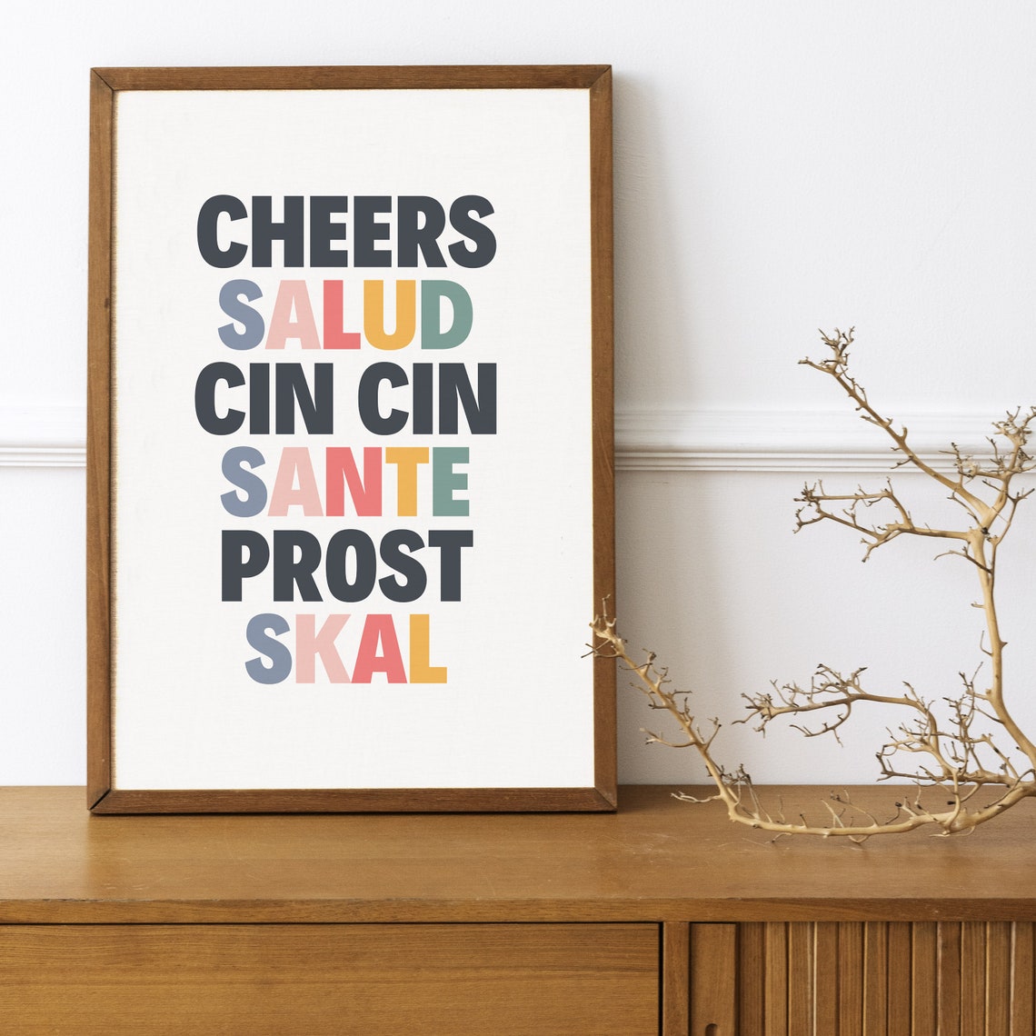 Cheers Salud Cin Cin Sante Prost Skal Bar Cart Typography Poster - Image 3