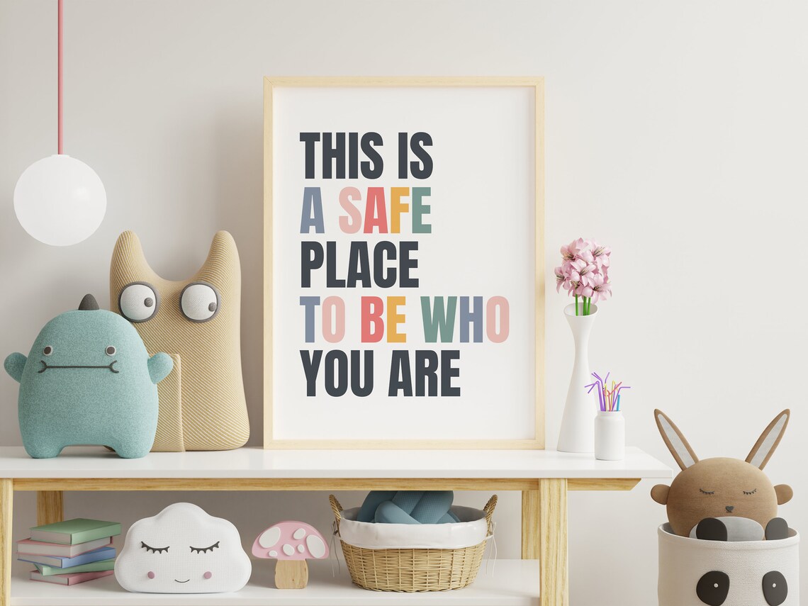 Safe Place Wall Art Colorful Typography Positive Classroom Decor Therapist Office Poster Cute Inspirational Print - Image 3