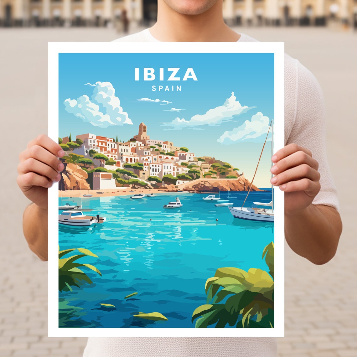 Ibiza Spain Dalt Vila Harbor Boats Mediterranean Coast Poster