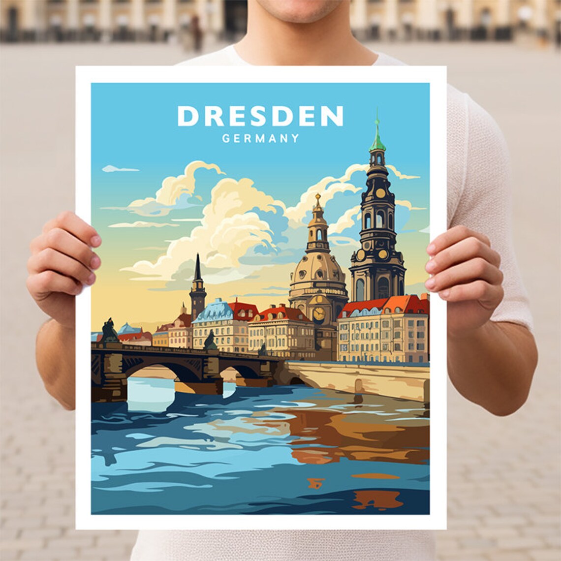 Dresden Frauenkirche Church Elbe River Germany Travel Poster