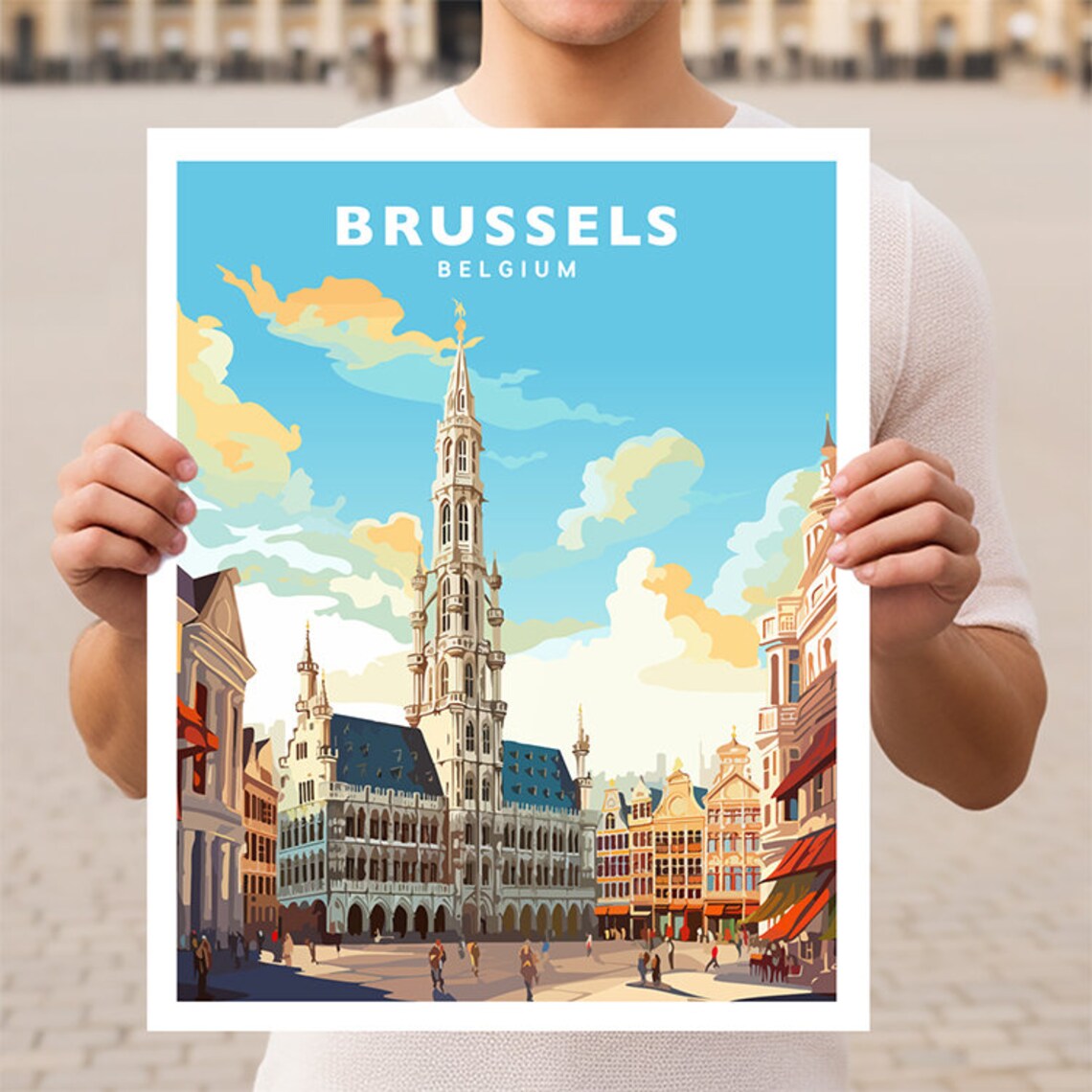 Brussels Belgium Historic Grand Place Town Hall Travel Poster