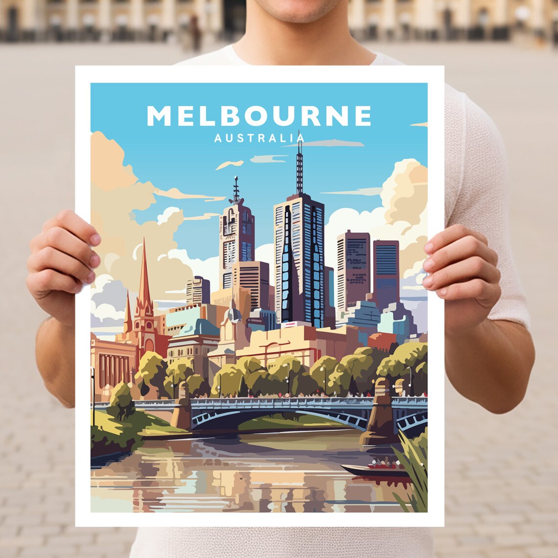 Melbourne Australia Travel Poster, Travel Wall Art