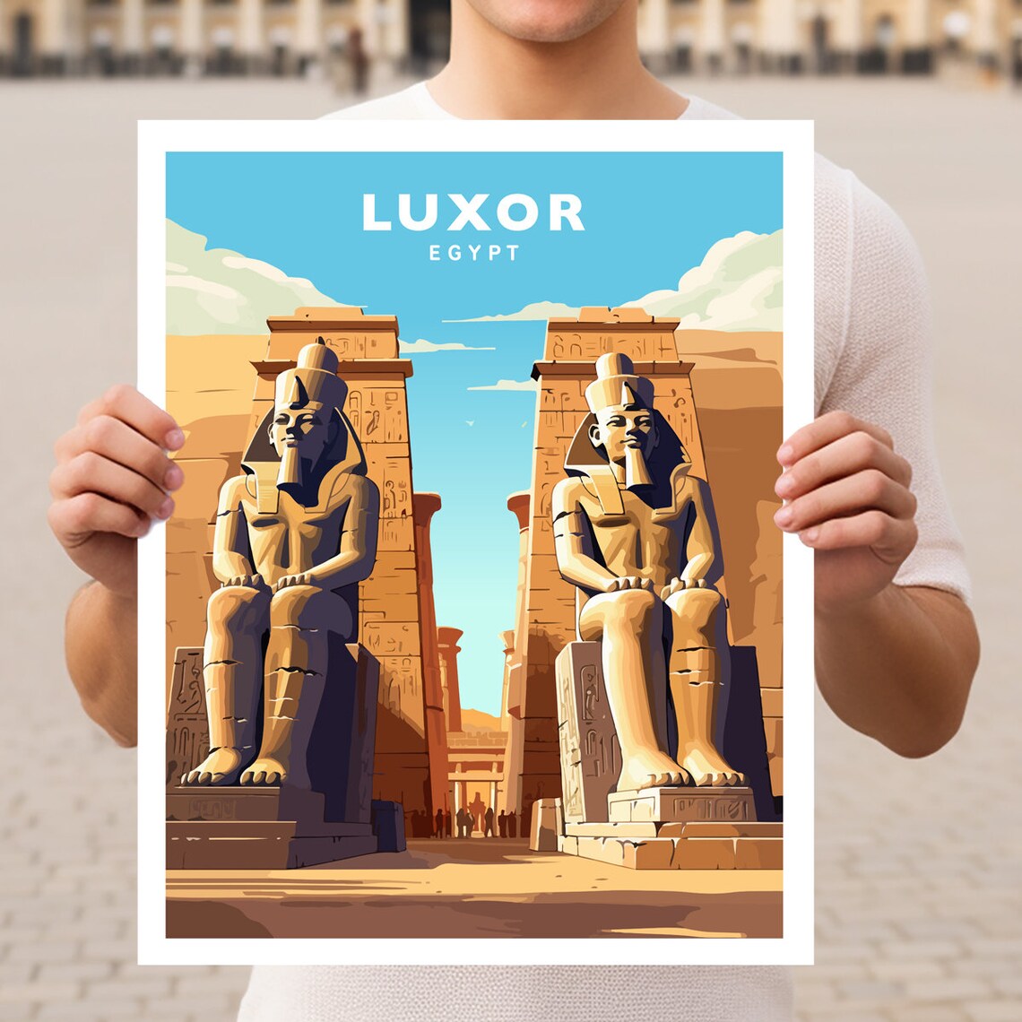 Luxor Egypt Travel Poster, Cultural Wall Art