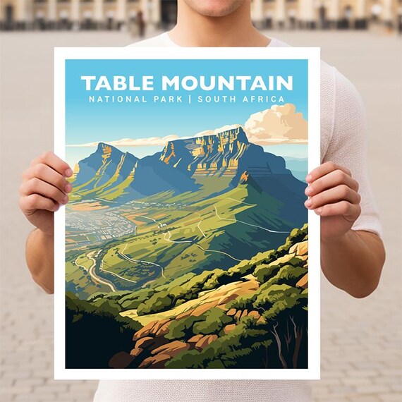 Table Mountain National Park Cape Town Retro Vintage Travel Poster