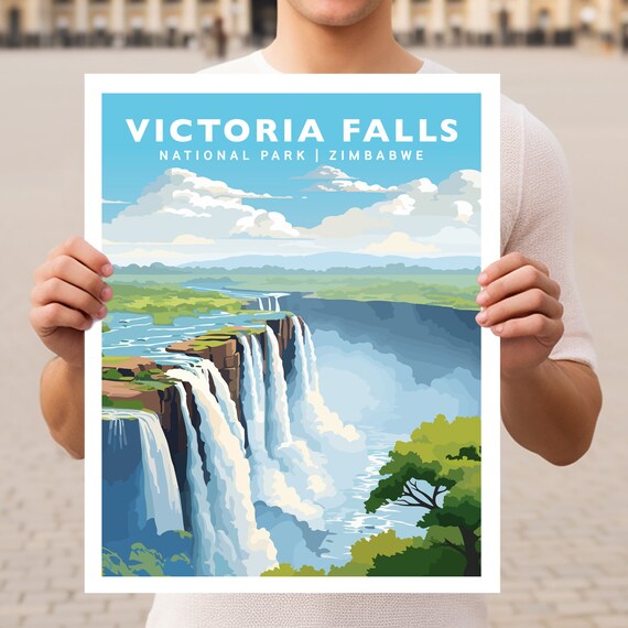 Victoria Falls Zimbabwe National Park Waterfall Travel Art Poster