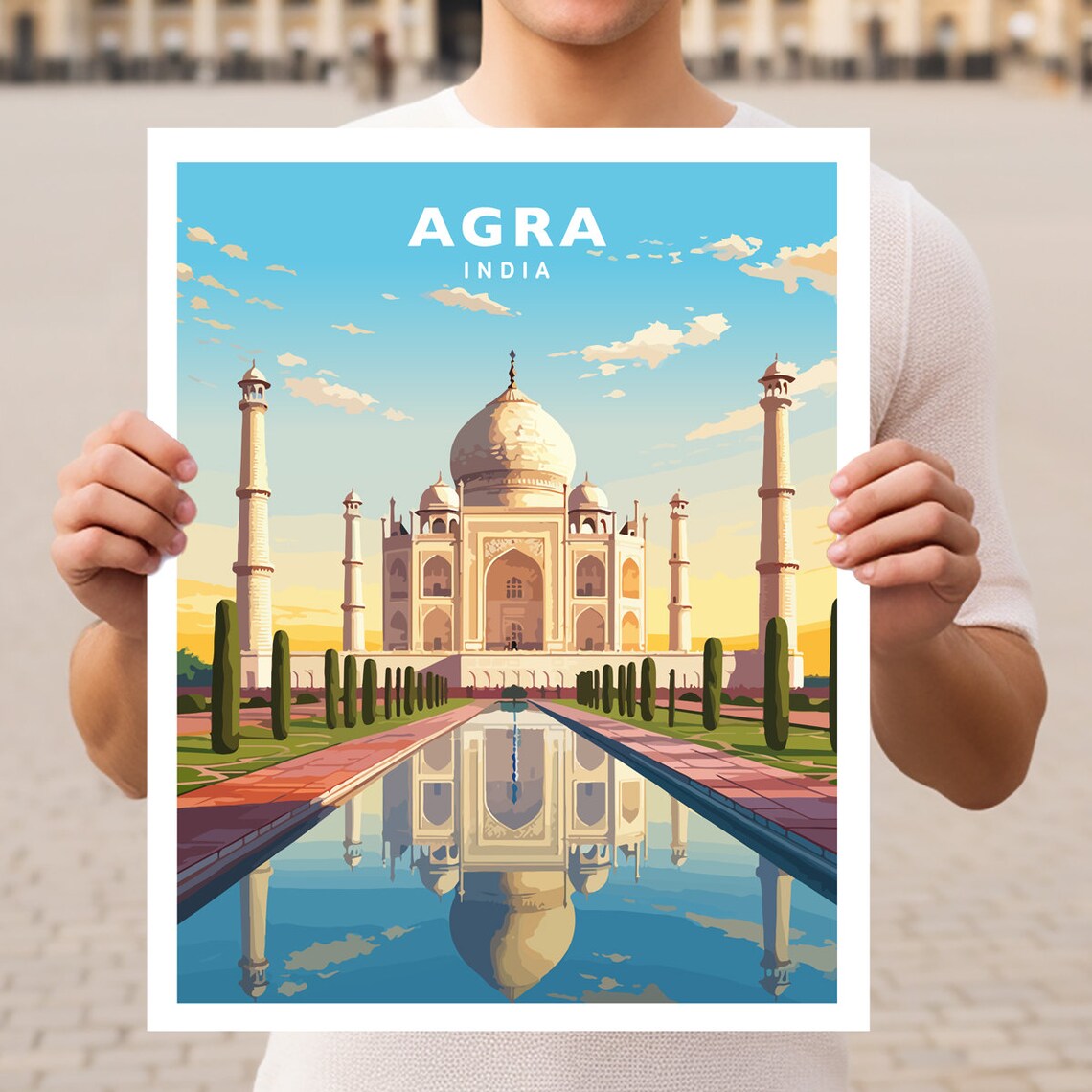 Taj Mahal India Travel Poster, Agra Wall Art