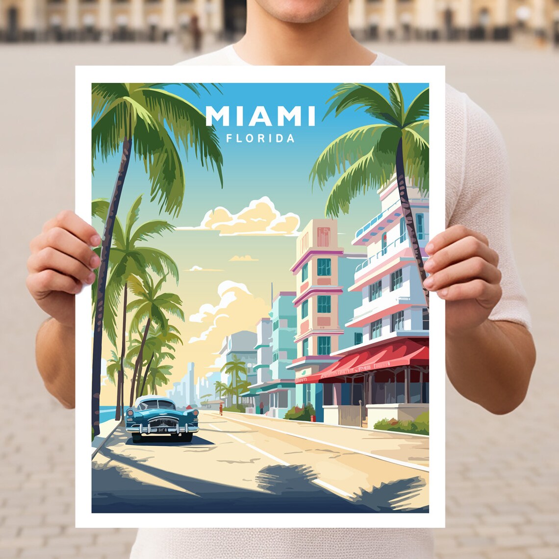 Miami Florida Travel Poster, USA Wall Art Print