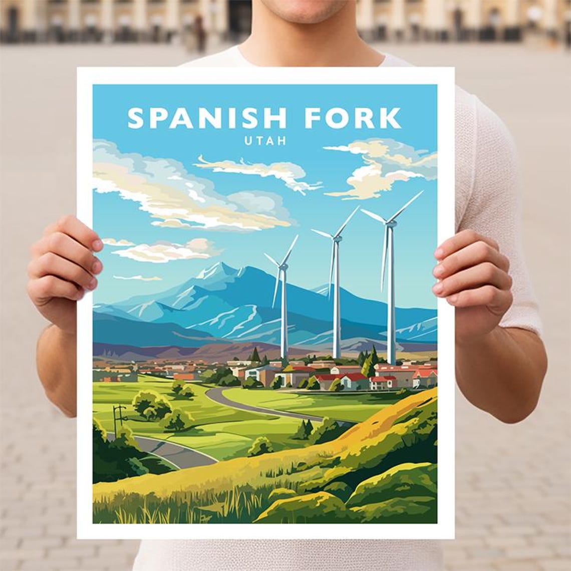 Spanish Fork Utah Wind Turbines Mountain Farm Valley Poster Art