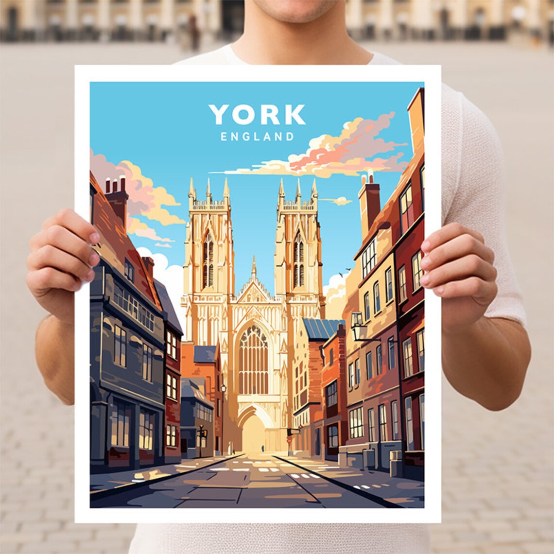 York England Minster Cathedral Historic Old Street Travel Poster