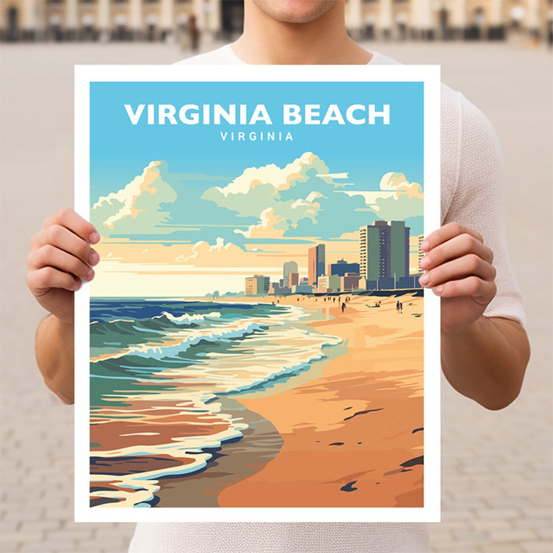 Virginia Beach Virginia Oceanfront Boardwalk Waves Travel Poster