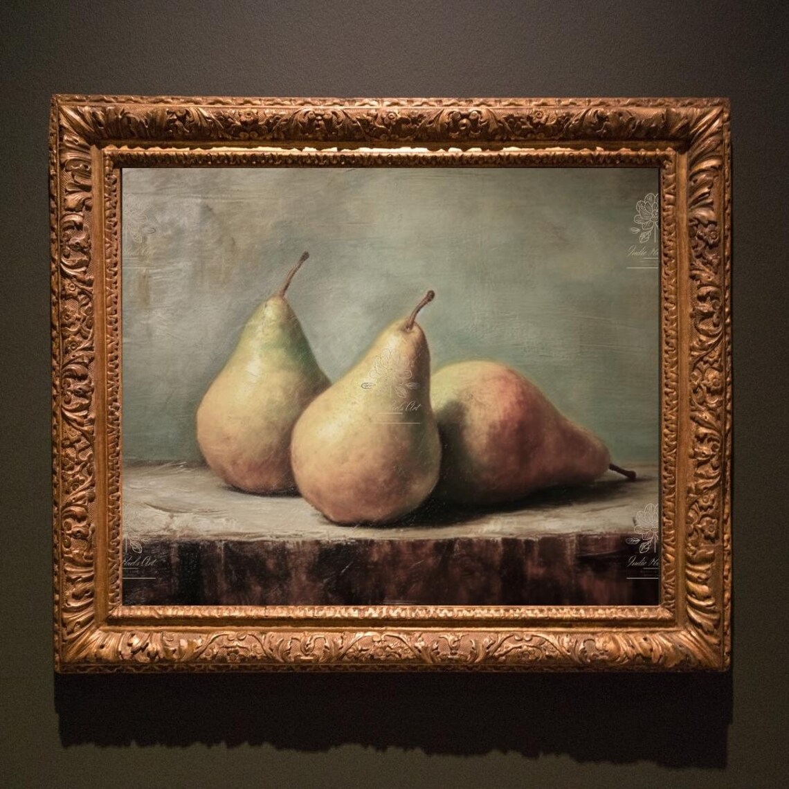 Moody Fruit Print Kitchen Vintage Painting Fruit Still Life Painting Fruit Pears Wall Art Rustic Still Life Wall Print - Image 3