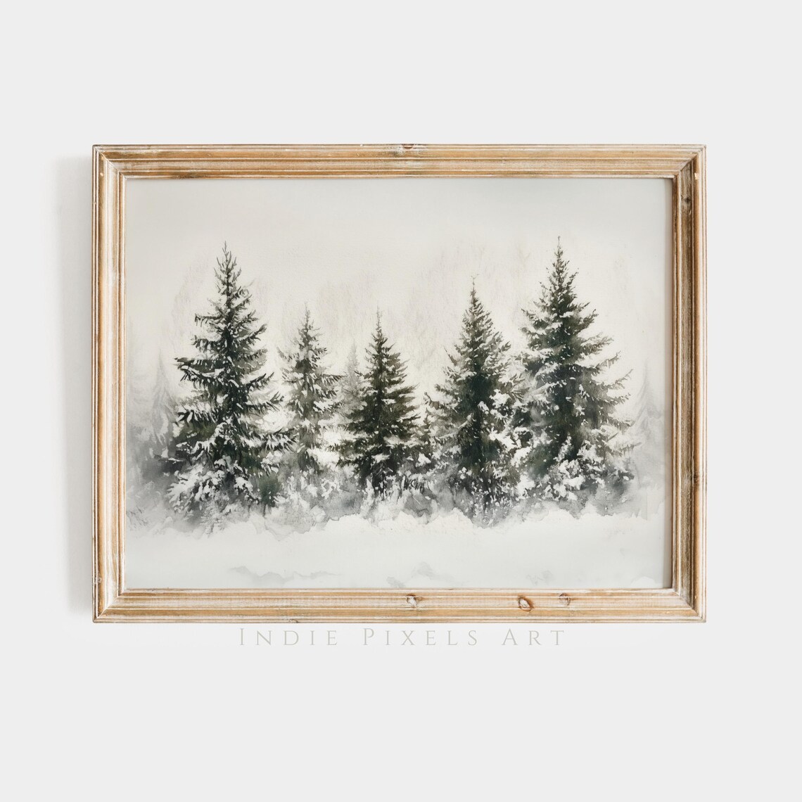 Snowy Evergreen Pine Forest Winter Watercolor Landscape Wall Art