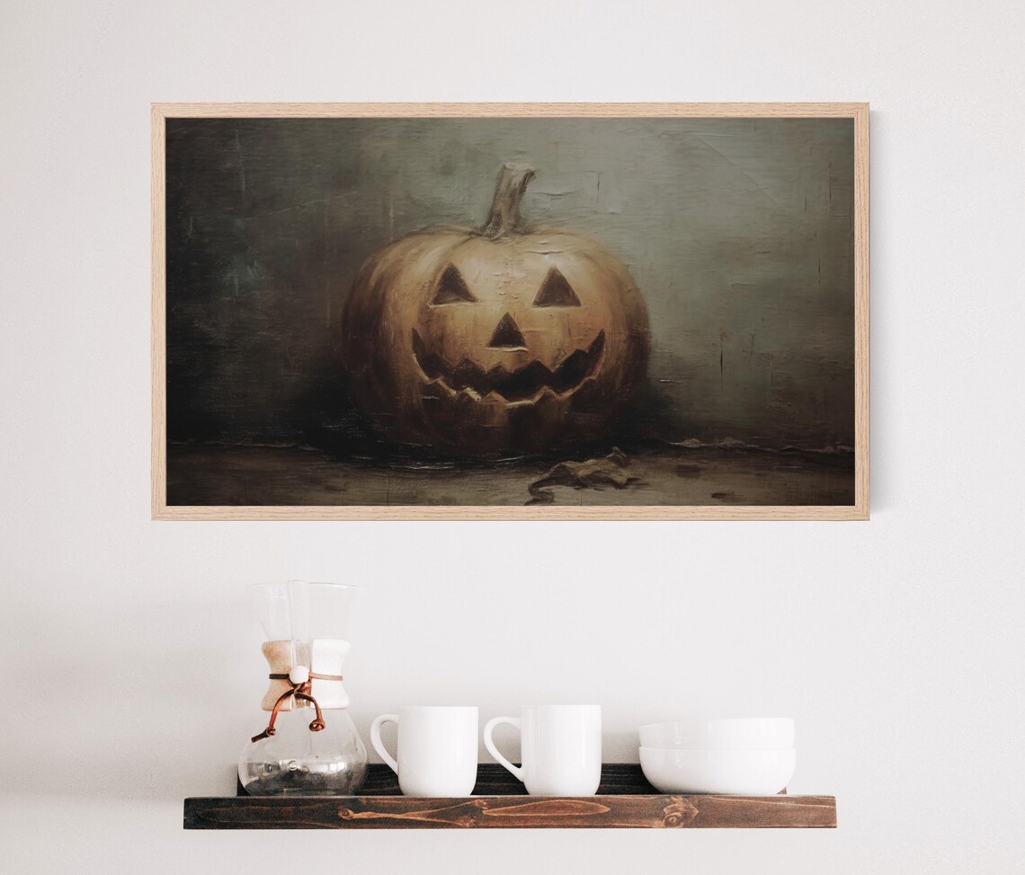 Frame TV Jack O Lantern Moody Vintage Halloween Spooky Pumpkin Poster - Image 3