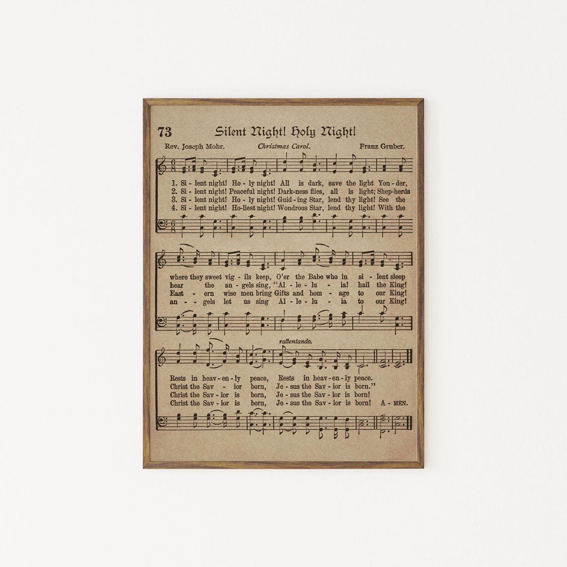Silent Night Holy Night Vintage Carol Sheet Music Christmas Wall Art - Image 2