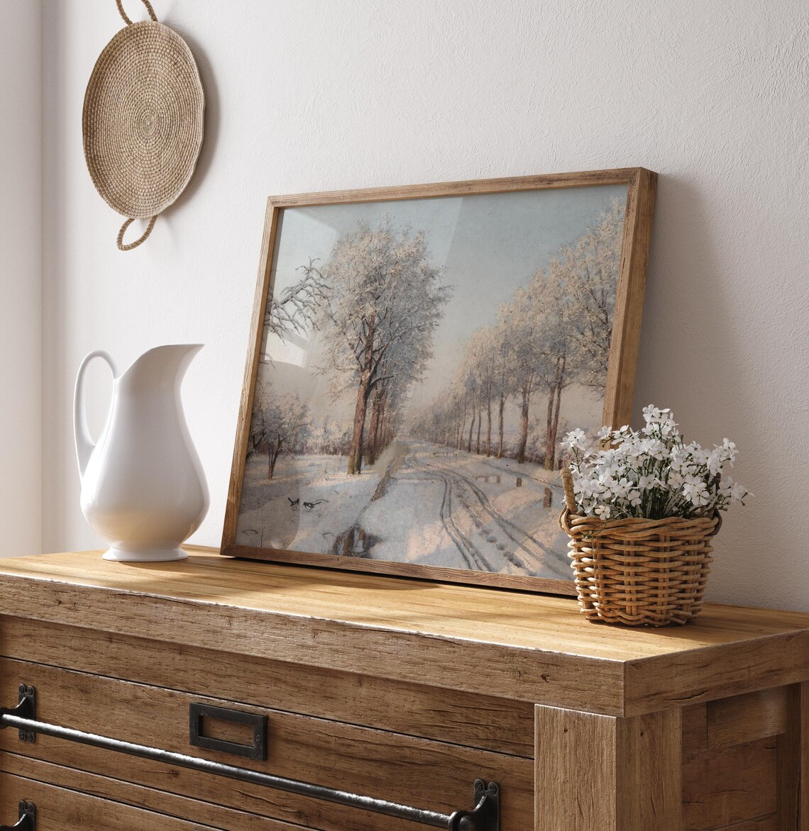 Snowy Country Road Frosted Trees Vintage Winter Landscape Painting Poster - Image 3