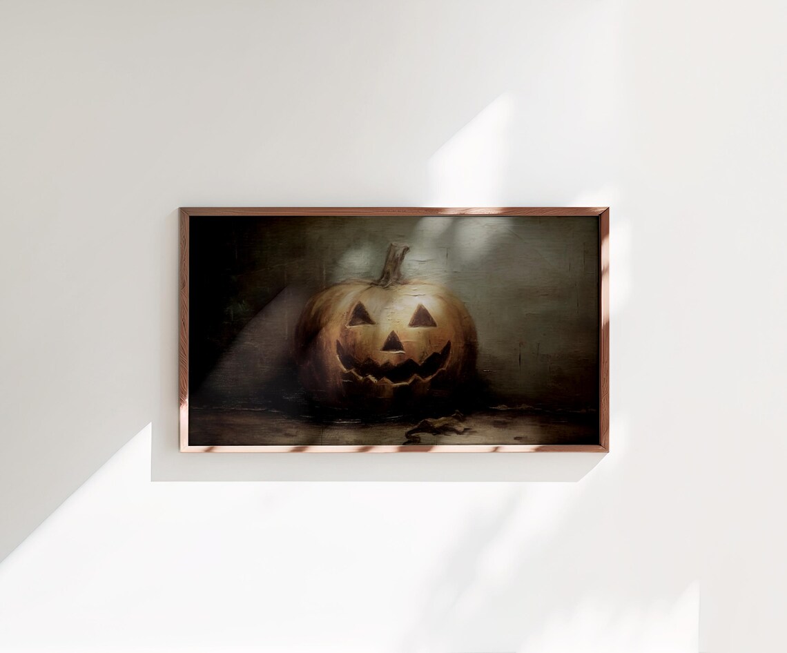 Frame TV Jack O Lantern Moody Vintage Halloween Spooky Pumpkin Poster - Image 2