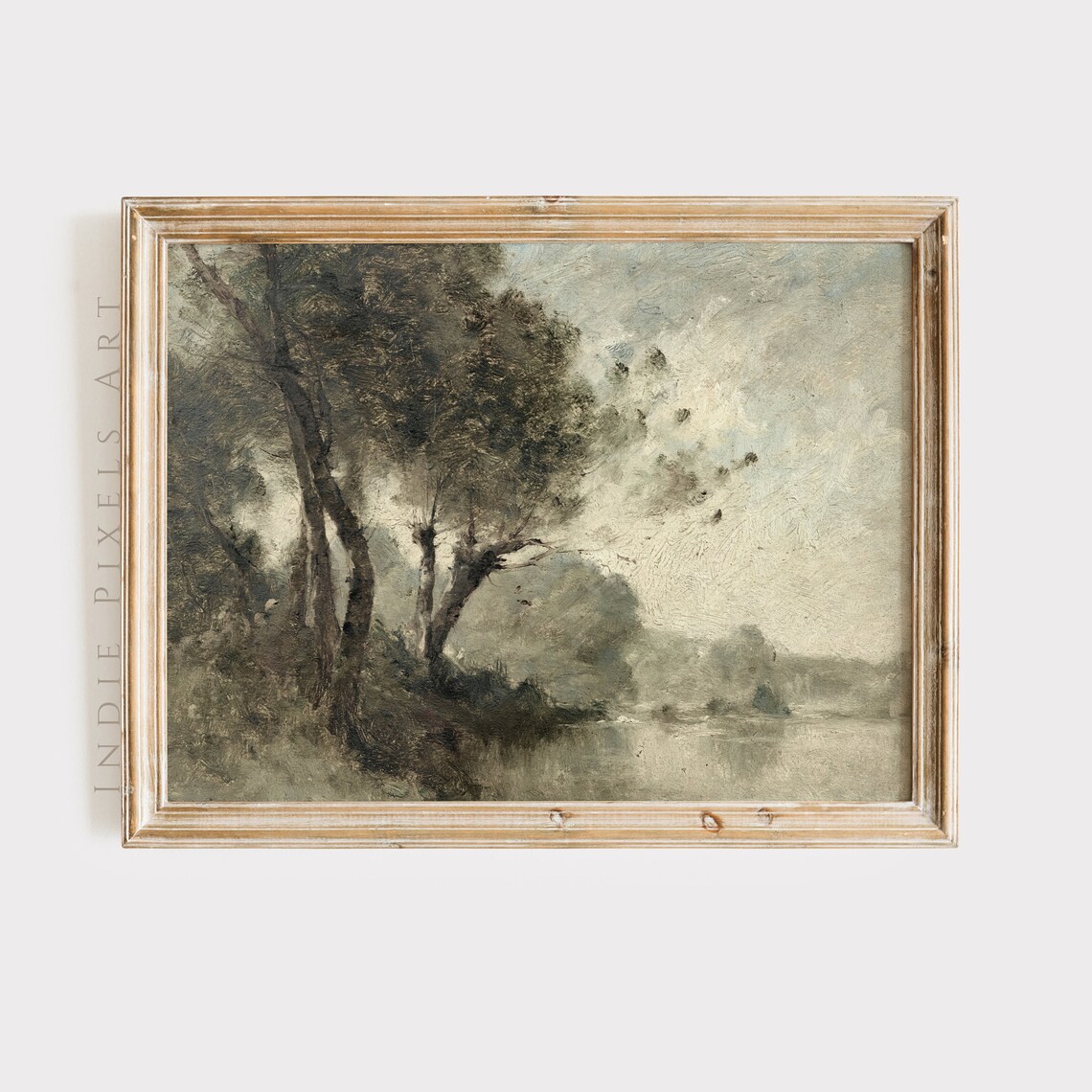 Riverside Trees Misty Morning Vintage Tonalist Painting Wall Poster