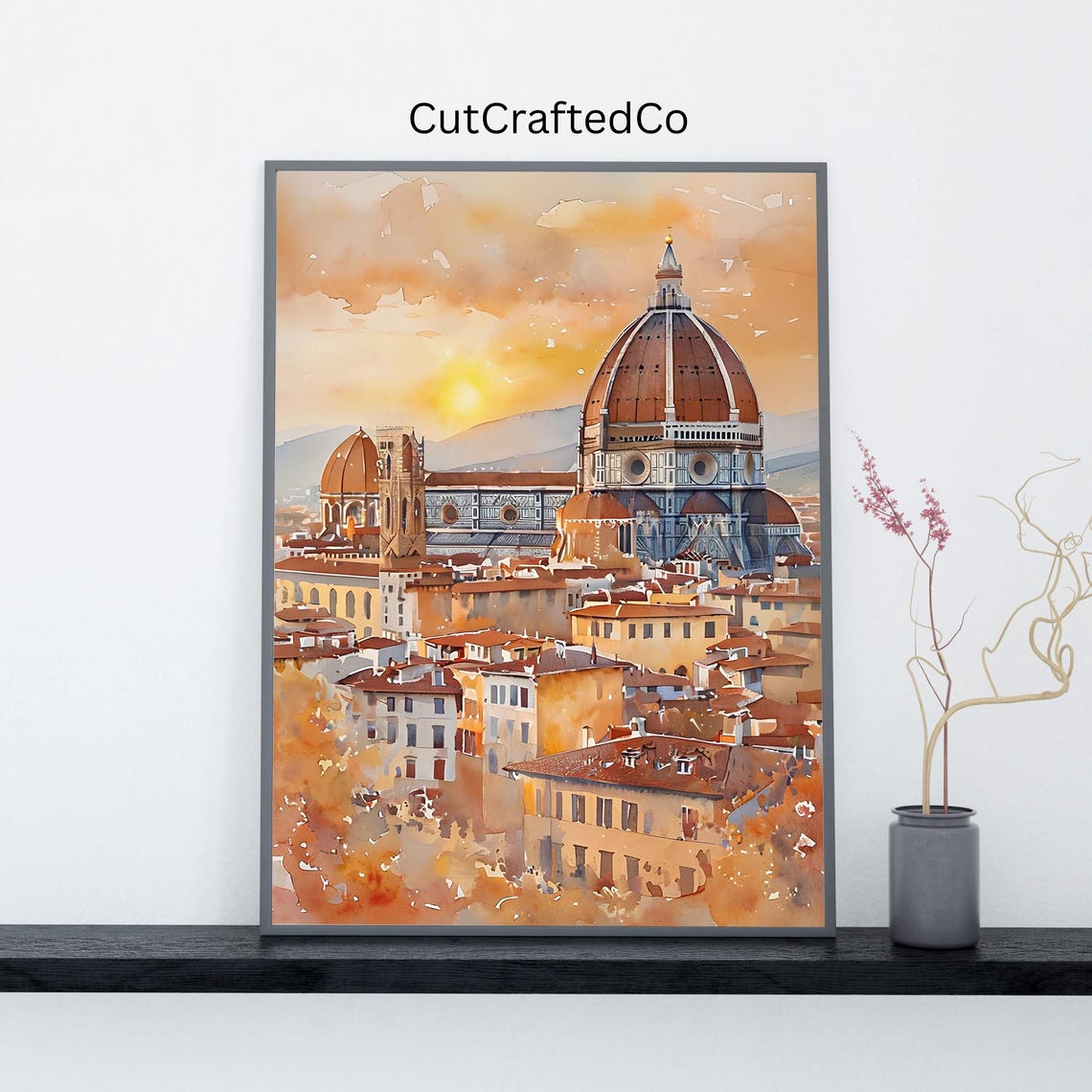 Florence Duomo Sunset Watercolor Brunelleschi Dome Rooftop Poster
