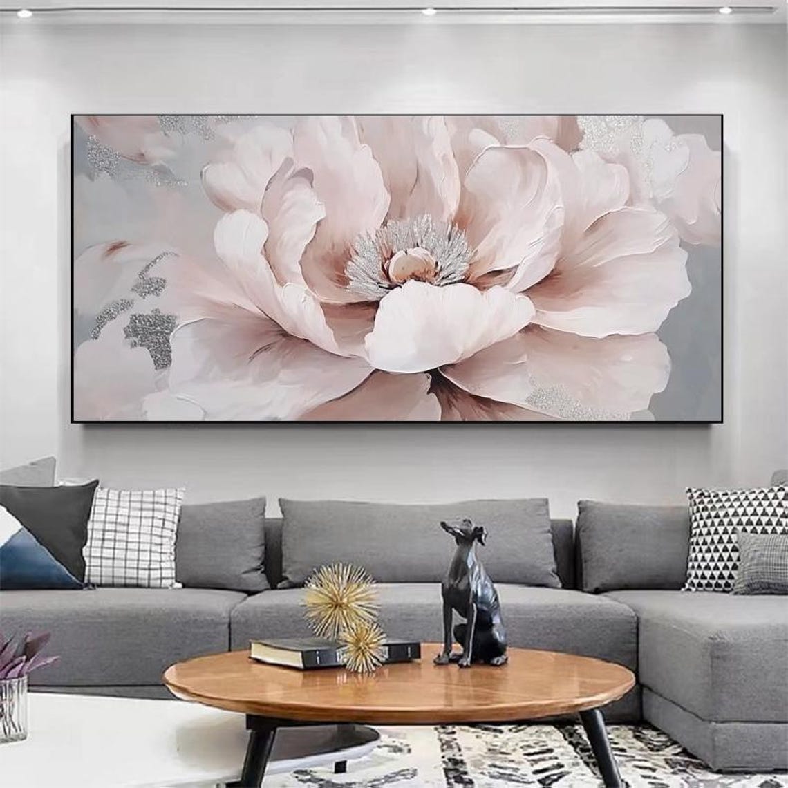 Giant Blush Pink Peony Close Up With Silver Sparkle Detail Poster - Image 6