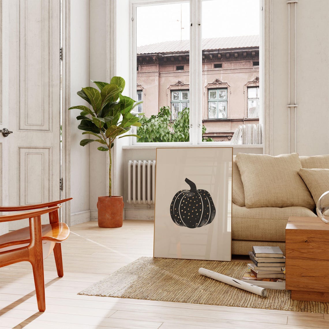 Black Polka Dot Pumpkin Minimalist Halloween Kitchen Wall Poster - Image 5