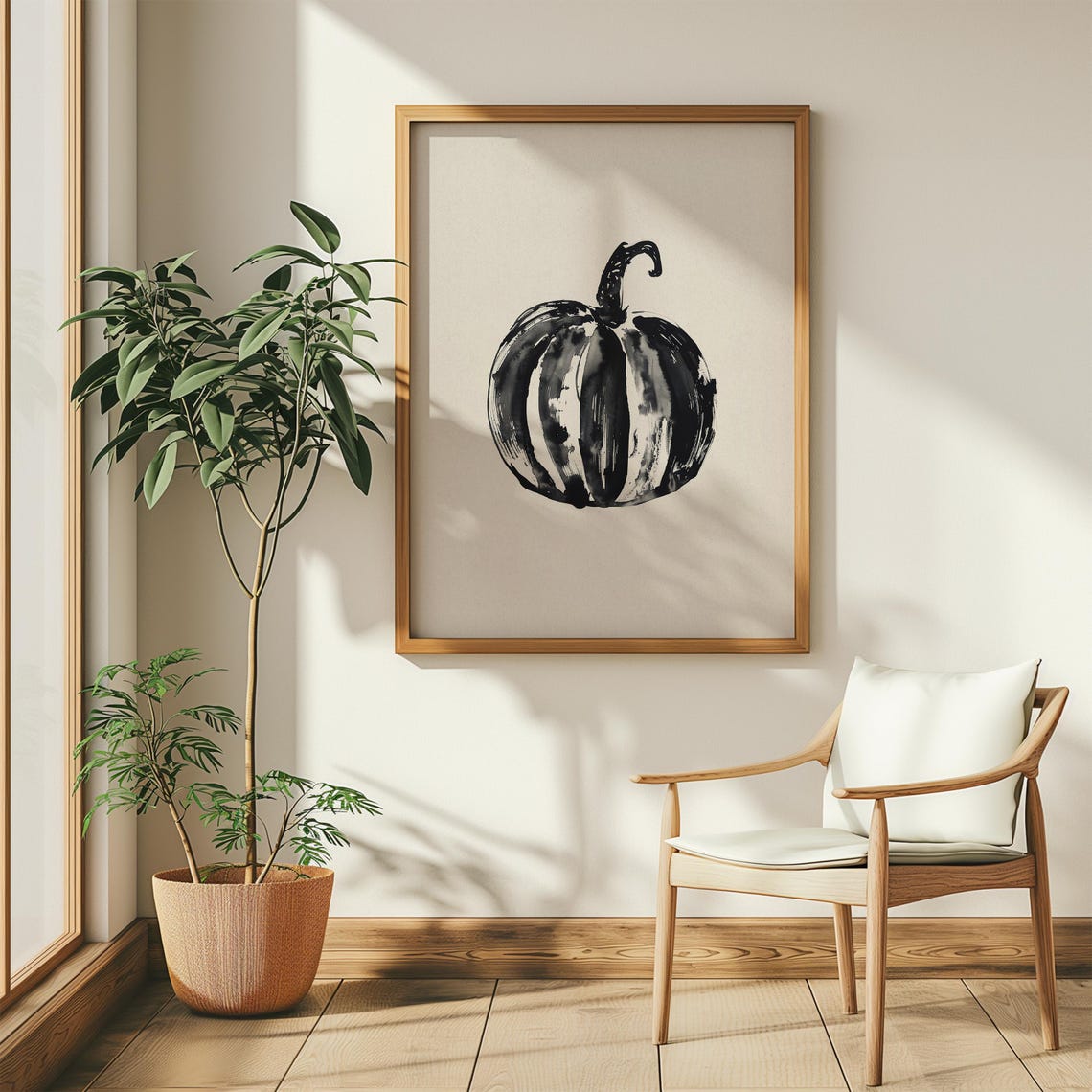 Abstract Black White Pumpkin Brushstroke Midcentury Fall Art Poster - Image 3